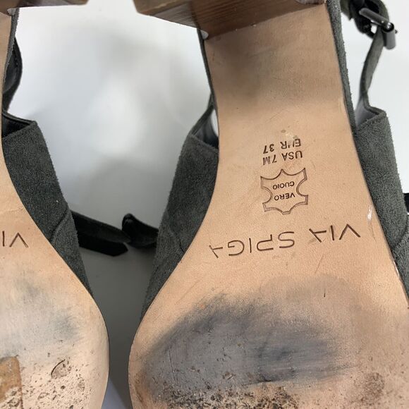 Via Spiga Bootie Peep Toe Sz 7 Heels Gray Leather Fringe Southwestern Country - Picture 13 of 16